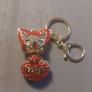 Gold Toned Fox Blingy Rhinstone Fashion Bag Charm Key Chain Pendant